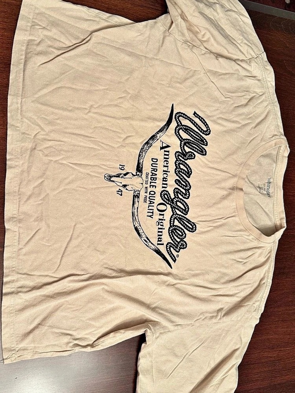 Wrangler American Original Bull Skull Graphic T-Shirt Cream Size Small